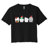 Kawaii Cat Christmas Cute Santa Hat Kittens Kitty Xmas Sweatshirt Women's Crop Top Tee