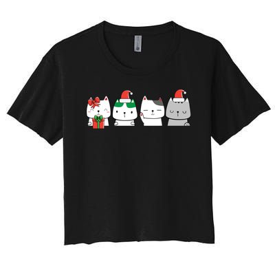 Kawaii Cat Christmas Cute Santa Hat Kittens Kitty Xmas Sweatshirt Women's Crop Top Tee