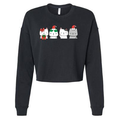 Kawaii Cat Christmas Cute Santa Hat Kittens Kitty Xmas Sweatshirt Cropped Pullover Crew