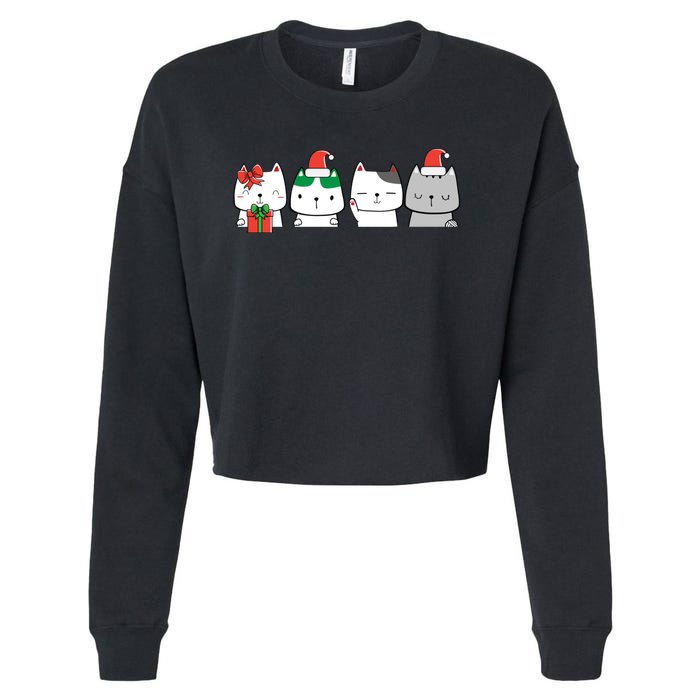 Kawaii Cat Christmas Cute Santa Hat Kittens Kitty Xmas Sweatshirt Cropped Pullover Crew