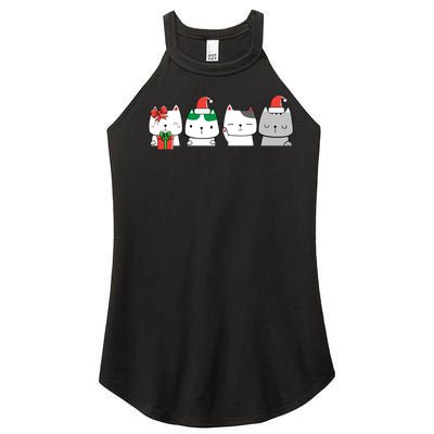 Kawaii Cat Christmas Cute Santa Hat Kittens Kitty Xmas Sweatshirt Women's Perfect Tri Rocker Tank