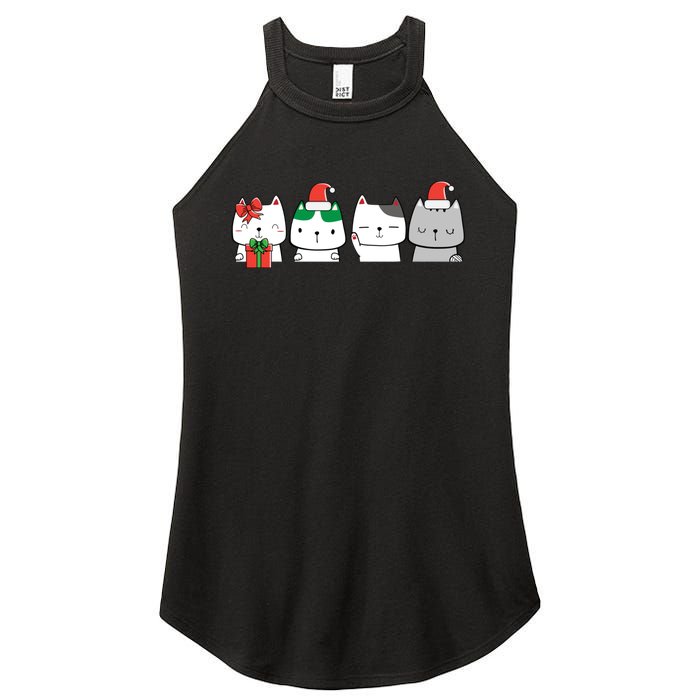 Kawaii Cat Christmas Cute Santa Hat Kittens Kitty Xmas Sweatshirt Women's Perfect Tri Rocker Tank