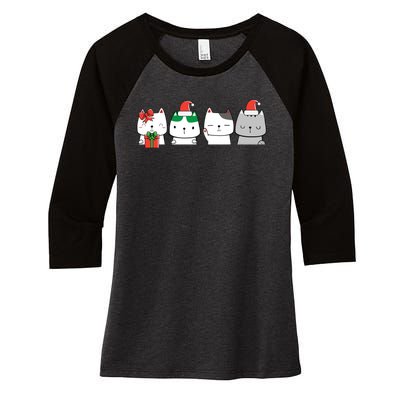 Kawaii Cat Christmas Cute Santa Hat Kittens Kitty Xmas Sweatshirt Women's Tri-Blend 3/4-Sleeve Raglan Shirt