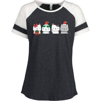 Kawaii Cat Christmas Cute Santa Hat Kittens Kitty Xmas Sweatshirt Enza Ladies Jersey Colorblock Tee