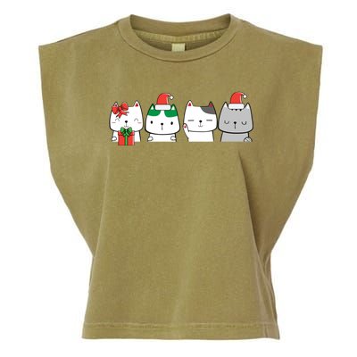 Kawaii Cat Christmas Cute Santa Hat Kittens Kitty Xmas Sweatshirt Garment-Dyed Women's Muscle Tee