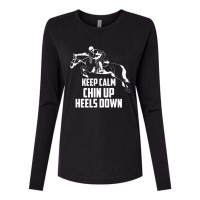 Keep Calm Chin Up Heels Down Equestrian Horse Jumping Gift Womens Cotton Relaxed Long Sleeve T-Shirt