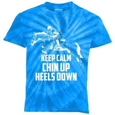 Keep Calm Chin Up Heels Down Equestrian Horse Jumping Gift Kids Tie-Dye T-Shirt