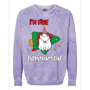 Kitty Cat Christmas Tree IM Fine Okay Funny Family Xmas Gift Colorblast Crewneck Sweatshirt