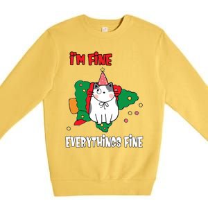 Kitty Cat Christmas Tree IM Fine Okay Funny Family Xmas Gift Premium Crewneck Sweatshirt