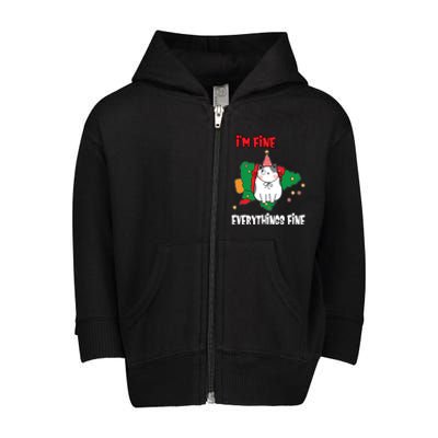 Kitty Cat Christmas Tree IM Fine Okay Funny Family Xmas Gift Toddler Zip Fleece Hoodie