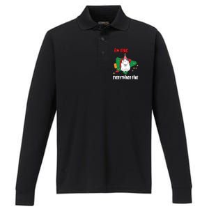 Kitty Cat Christmas Tree IM Fine Okay Funny Family Xmas Gift Performance Long Sleeve Polo