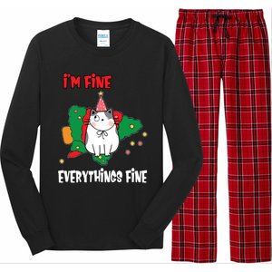 Kitty Cat Christmas Tree IM Fine Okay Funny Family Xmas Gift Long Sleeve Pajama Set