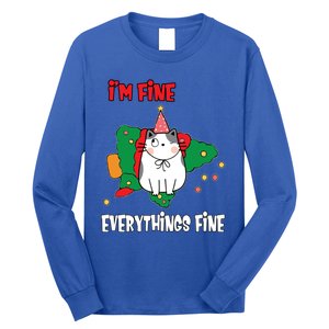 Kitty Cat Christmas Tree IM Fine Okay Funny Family Xmas Gift Long Sleeve Shirt