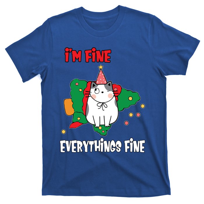 Kitty Cat Christmas Tree IM Fine Okay Funny Family Xmas Gift T-Shirt