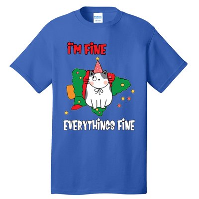 Kitty Cat Christmas Tree IM Fine Okay Funny Family Xmas Gift Tall T-Shirt