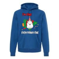 Kitty Cat Christmas Tree IM Fine Okay Funny Family Xmas Gift Premium Hoodie