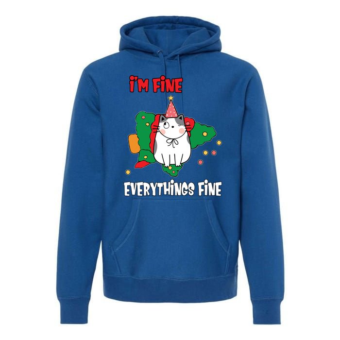 Kitty Cat Christmas Tree IM Fine Okay Funny Family Xmas Gift Premium Hoodie