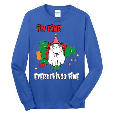 Kitty Cat Christmas Tree IM Fine Okay Funny Family Xmas Gift Tall Long Sleeve T-Shirt