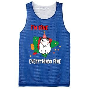 Kitty Cat Christmas Tree IM Fine Okay Funny Family Xmas Gift Mesh Reversible Basketball Jersey Tank