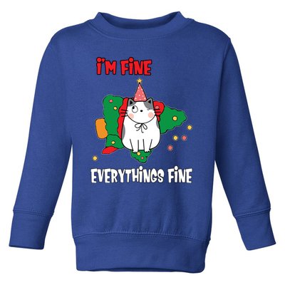 Kitty Cat Christmas Tree IM Fine Okay Funny Family Xmas Gift Toddler Sweatshirt