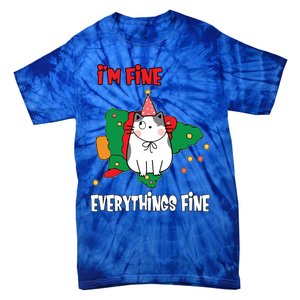 Kitty Cat Christmas Tree IM Fine Okay Funny Family Xmas Gift Tie-Dye T-Shirt