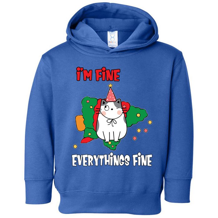 Kitty Cat Christmas Tree IM Fine Okay Funny Family Xmas Gift Toddler Hoodie