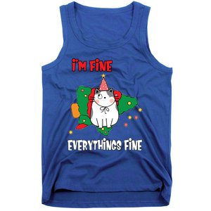 Kitty Cat Christmas Tree IM Fine Okay Funny Family Xmas Gift Tank Top