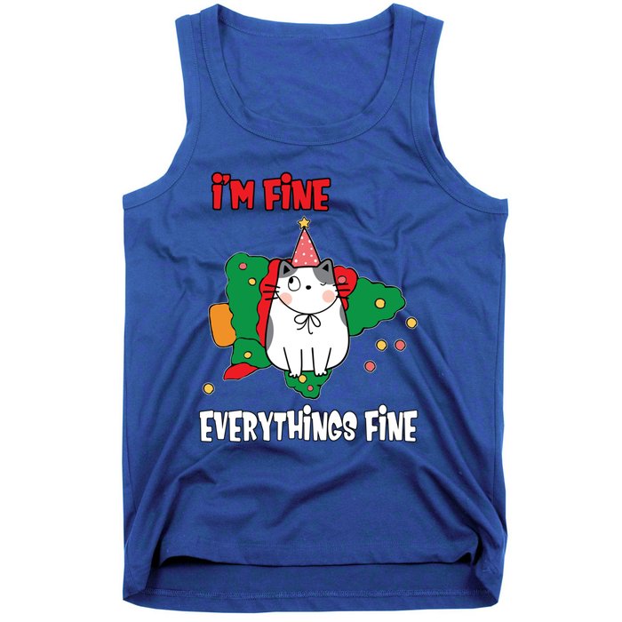 Kitty Cat Christmas Tree IM Fine Okay Funny Family Xmas Gift Tank Top