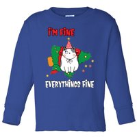 Kitty Cat Christmas Tree IM Fine Okay Funny Family Xmas Gift Toddler Long Sleeve Shirt