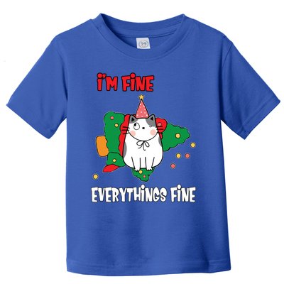 Kitty Cat Christmas Tree IM Fine Okay Funny Family Xmas Gift Toddler T-Shirt