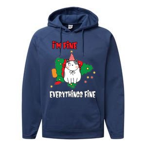 Kitty Cat Christmas Tree IM Fine Okay Funny Family Xmas Gift Performance Fleece Hoodie