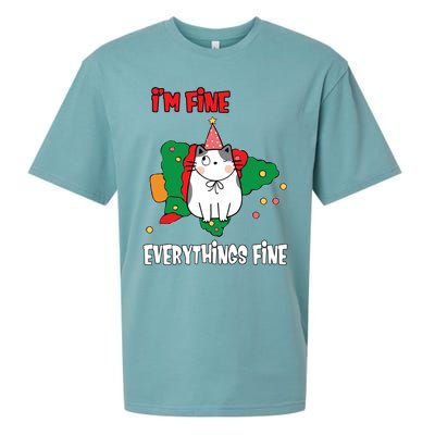 Kitty Cat Christmas Tree IM Fine Okay Funny Family Xmas Gift Sueded Cloud Jersey T-Shirt