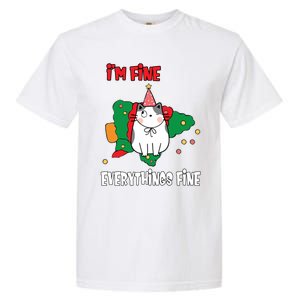 Kitty Cat Christmas Tree IM Fine Okay Funny Family Xmas Gift Garment-Dyed Heavyweight T-Shirt