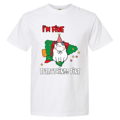 Kitty Cat Christmas Tree IM Fine Okay Funny Family Xmas Gift Garment-Dyed Heavyweight T-Shirt