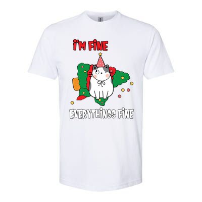 Kitty Cat Christmas Tree IM Fine Okay Funny Family Xmas Gift Softstyle CVC T-Shirt