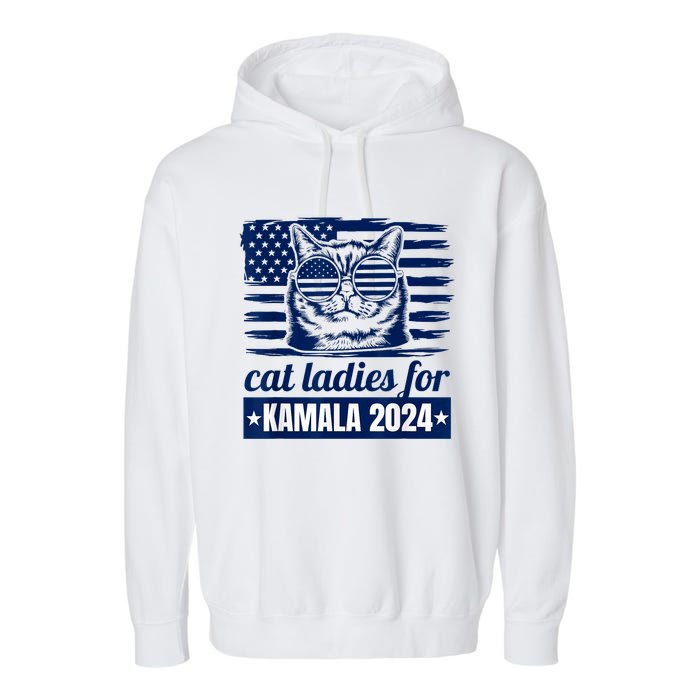 Kamala Childless Cat Lady 2024 Feminine Women Voting Funny Garment-Dyed Fleece Hoodie