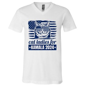 Kamala Childless Cat Lady 2024 Feminine Women Voting Funny V-Neck T-Shirt