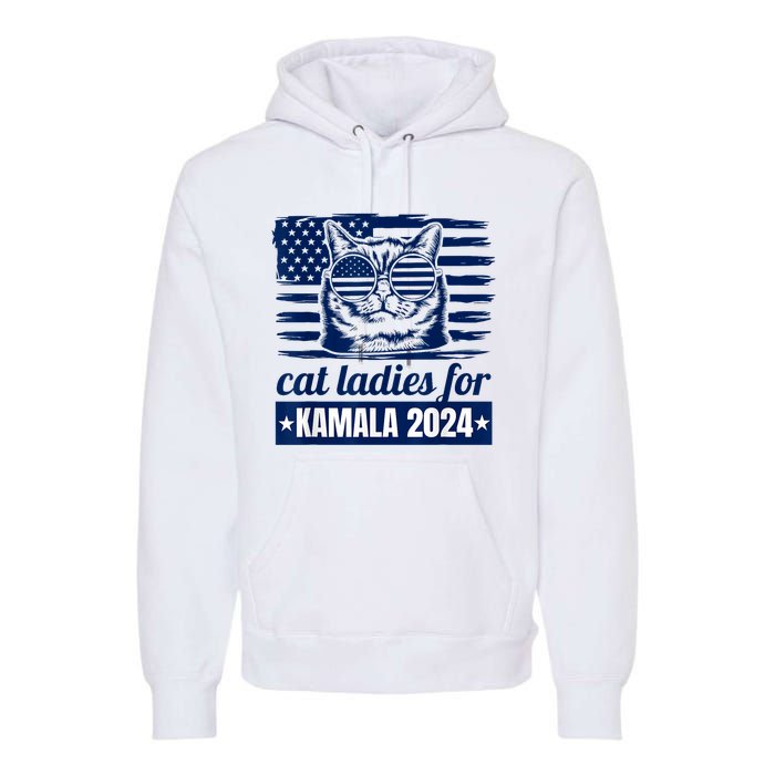 Kamala Childless Cat Lady 2024 Feminine Women Voting Funny Premium Hoodie