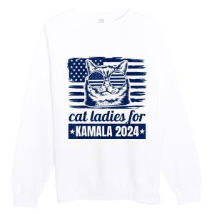 Kamala Childless Cat Lady 2024 Feminine Women Voting Funny Premium Crewneck Sweatshirt