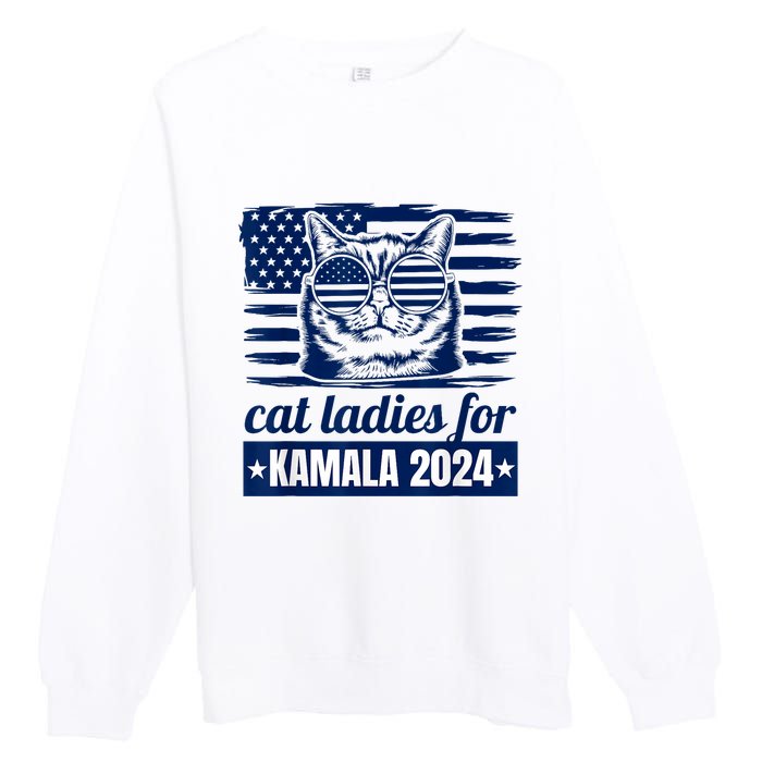 Kamala Childless Cat Lady 2024 Feminine Women Voting Funny Premium Crewneck Sweatshirt