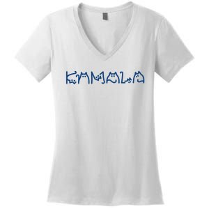 Kamala Cute Cat Typography Women's V-Neck T-Shirt