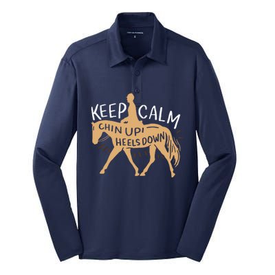 Keep Calm Chin Up Heels Down Horse Equestrian Silk Touch Performance Long Sleeve Polo