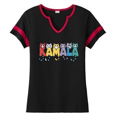 Kamala Cute Cats Colorful Gift Ladies Halftime Notch Neck Tee