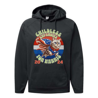 Kamala Childless Cat Ladies For Harris 2024 Performance Fleece Hoodie