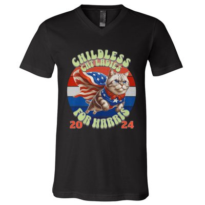 Kamala Childless Cat Ladies For Harris 2024 V-Neck T-Shirt