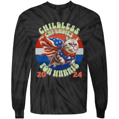 Kamala Childless Cat Ladies For Harris 2024 Tie-Dye Long Sleeve Shirt