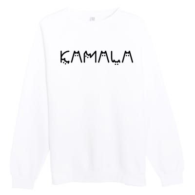 Kamala Cat Cat Shaped Font Letters Subtle Comma La Cute Premium Crewneck Sweatshirt