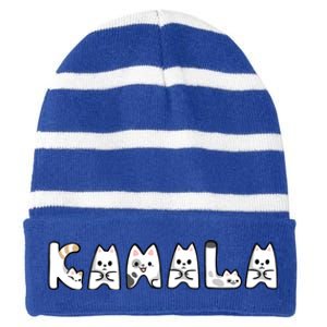 Kamala Cute Cat Lettering Alphabet Cat Lady Support Harris Striped Beanie with Solid Band