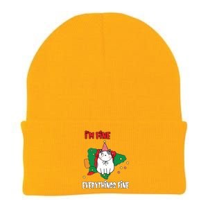 Kitty Cat Christmas Tree IM Fine Okay Funny Family Xmas Cute Gift Knit Cap Winter Beanie