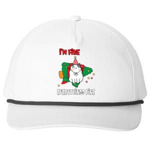 Kitty Cat Christmas Tree IM Fine Okay Funny Family Xmas Cute Gift Snapback Five-Panel Rope Hat